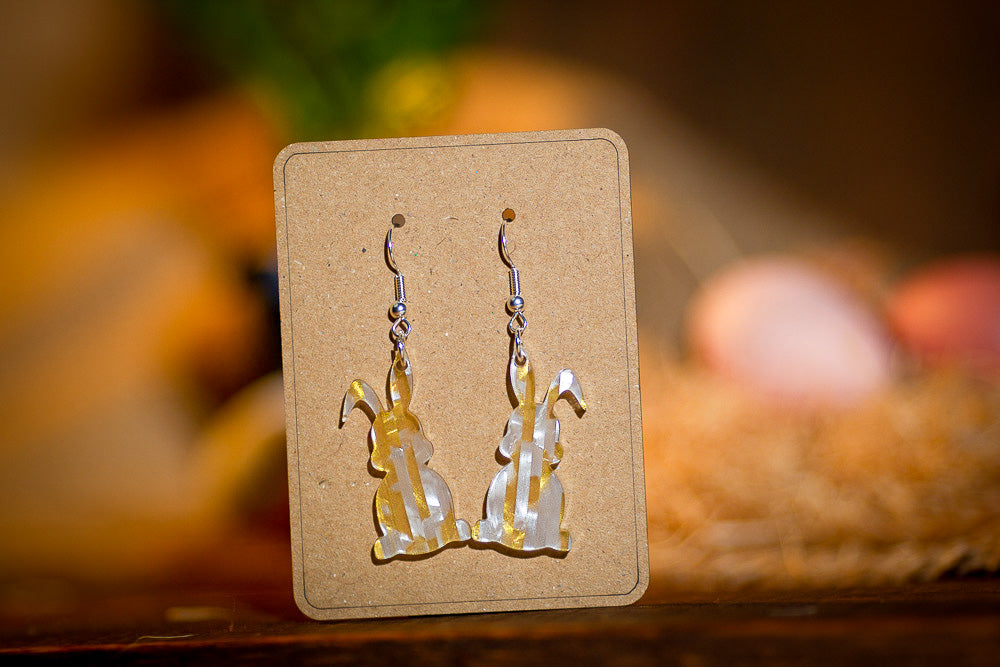 Acrylic Easter bunny earring in clear gold and pearl with sterling silver hook