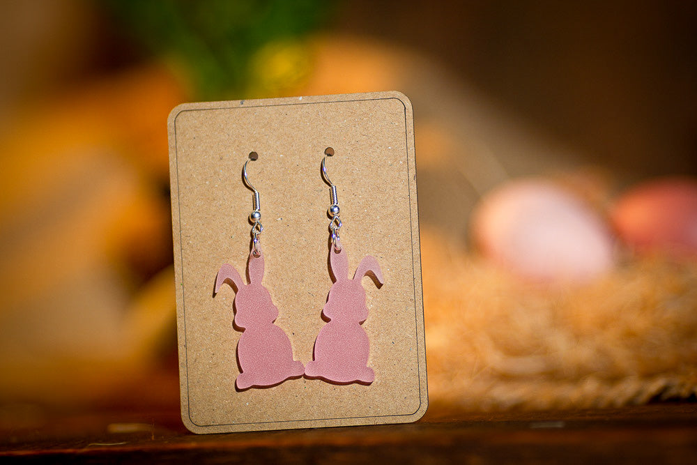 Acrylic Easter bunny earring in opaque pink with sterling silver hook