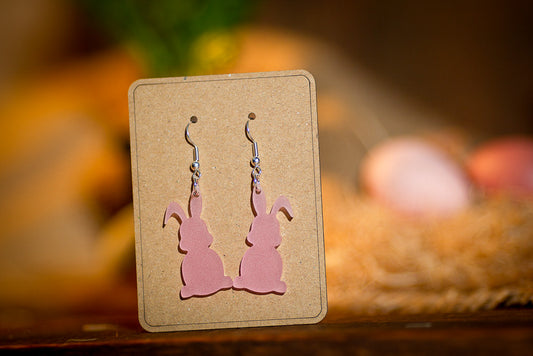 Acrylic Easter bunny earring in opaque pink with sterling silver hook