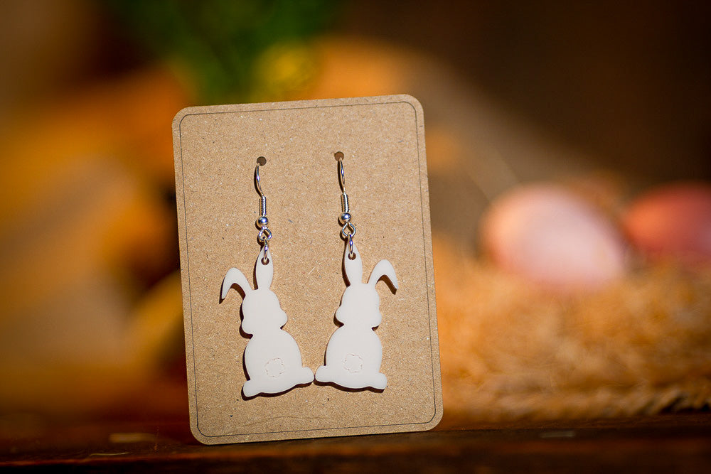 Acrylic Easter bunny earring in solid cream with sterling silver hook