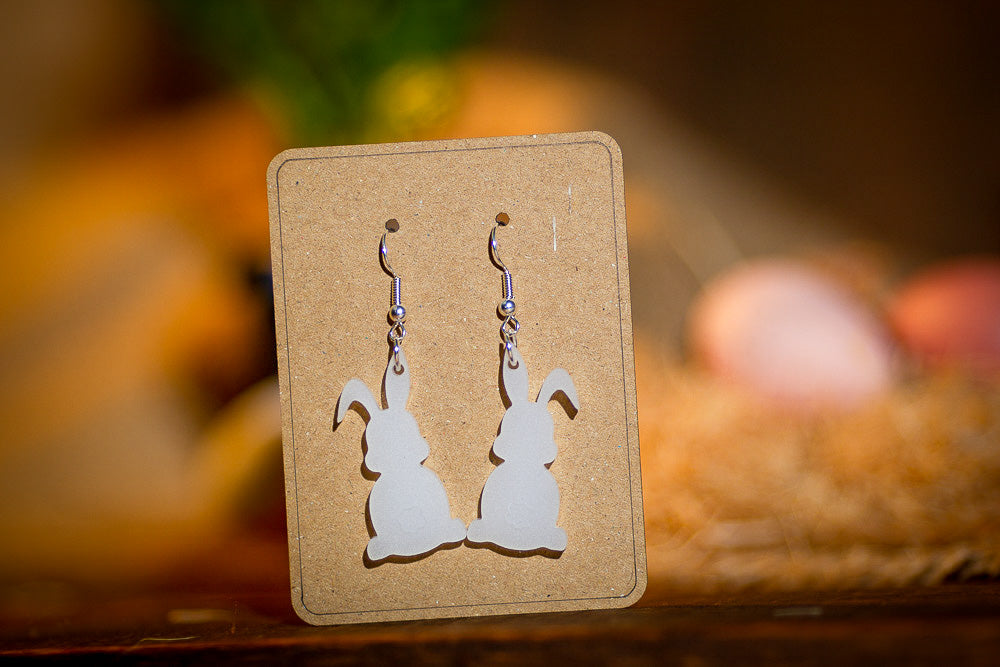 Acrylic Easter bunny earring in opaque white with sterling silver hook